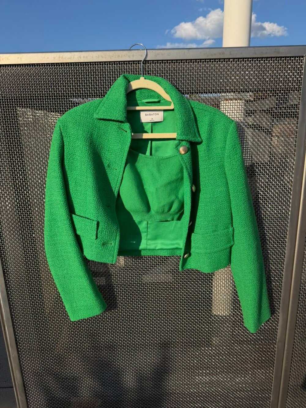 Aritzia Babaton Bright Green Tweed Frances Jacket & Matching Georgia Cami